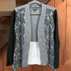 Apropos wool/Rayon cardigan with lace panels